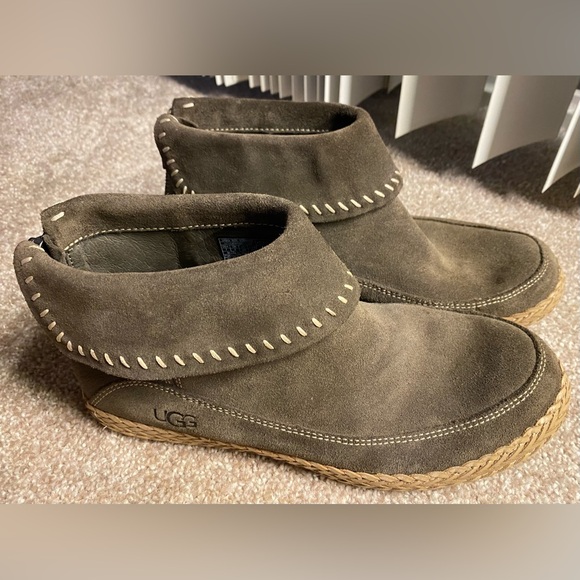 UGG Varney Women Flat Ankle Boots Rear Zip Booties Slate Gray Real Suede - Picture 3 of 8